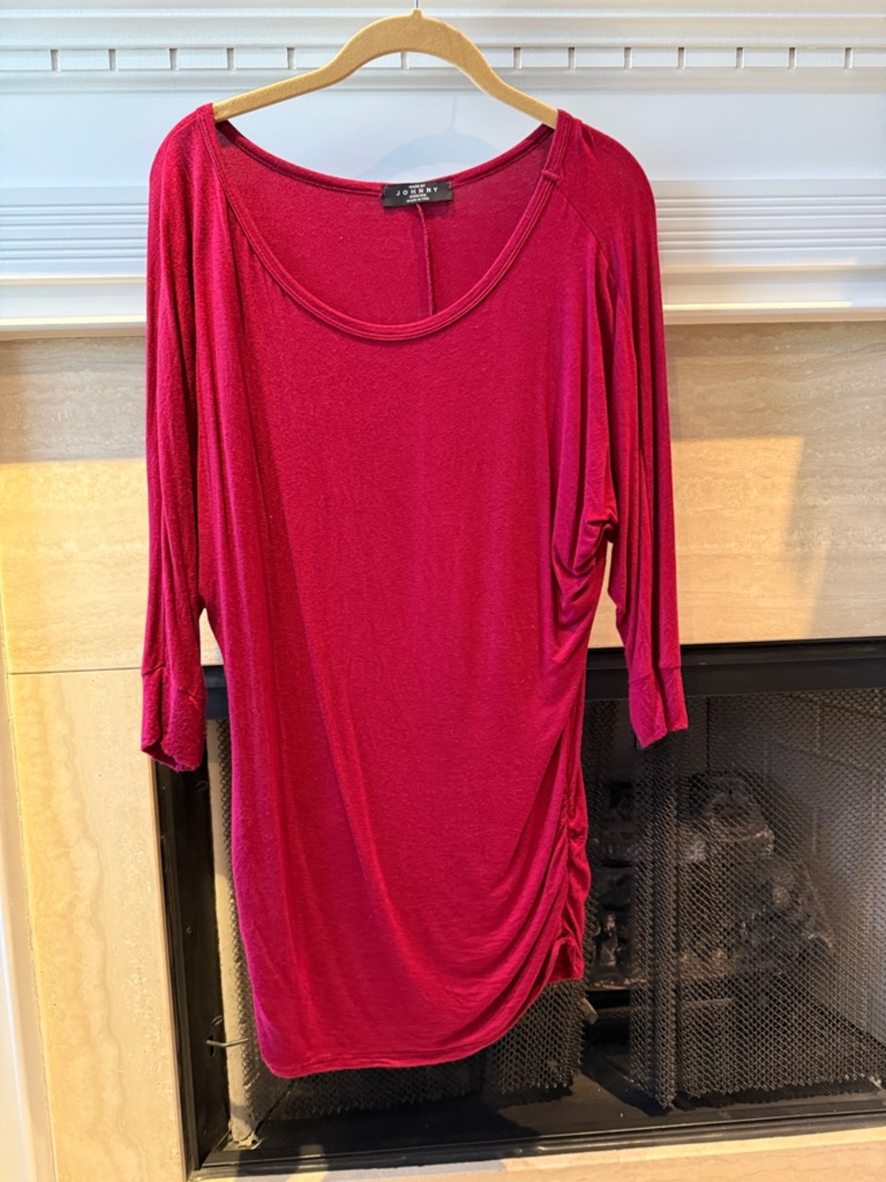 Made By Johnny Raspberry Dolman Sleeve Side-Ruched Tunic